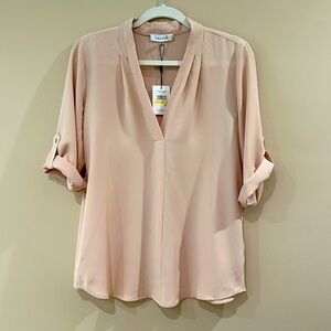NWT Calvin Klein Vneck Blouse, Size M, Color Blush